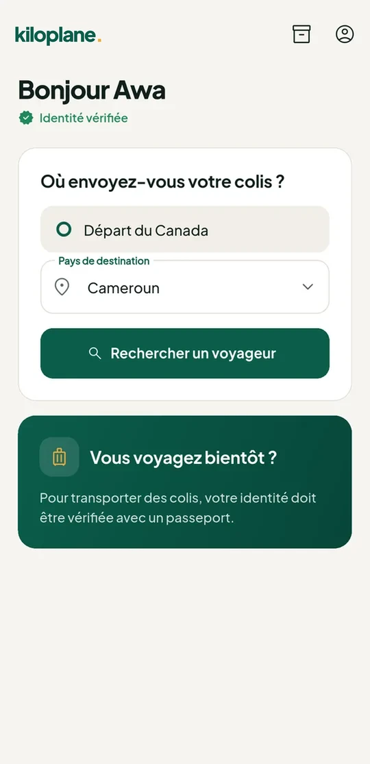 Accueil de l’application KiloPlane