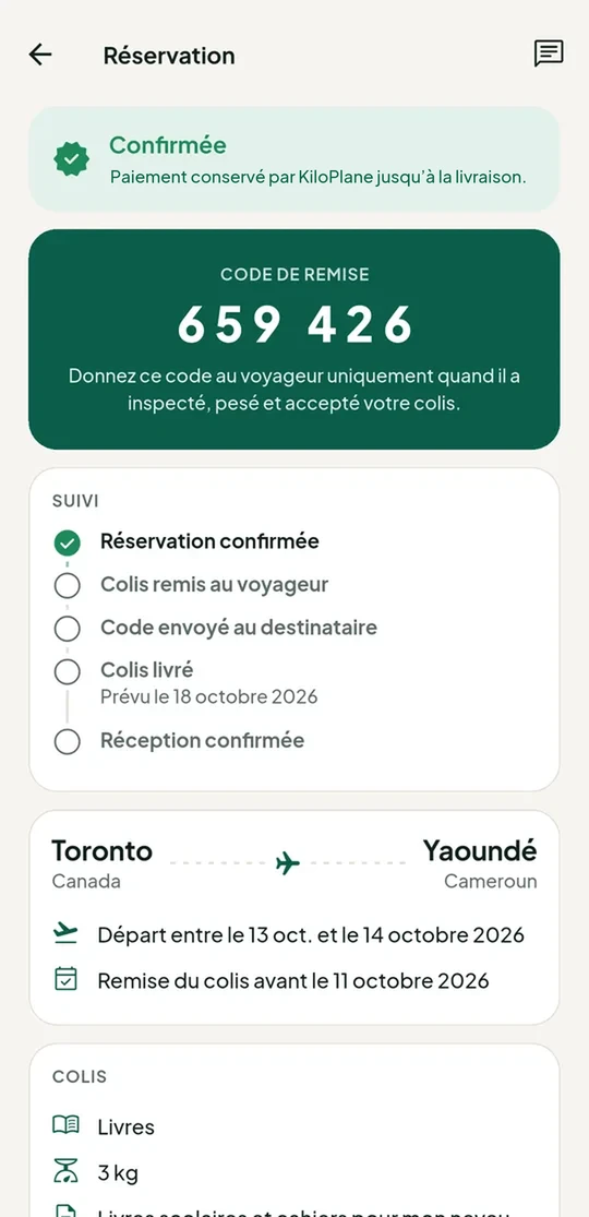 Code de remise dans l’application KiloPlane
