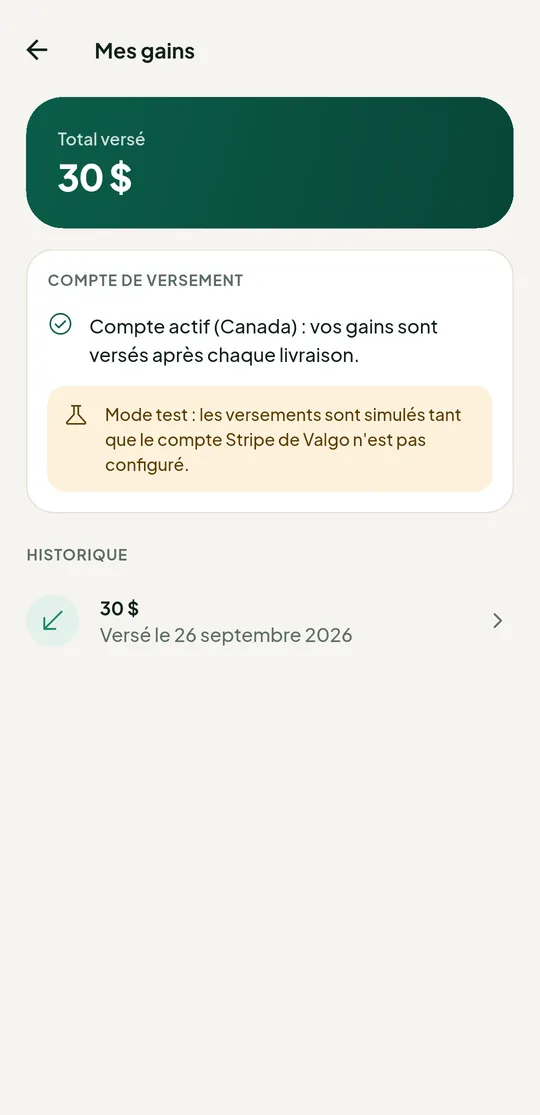 Mes gains : versements reçus